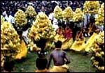 A boat race taking place during Onam